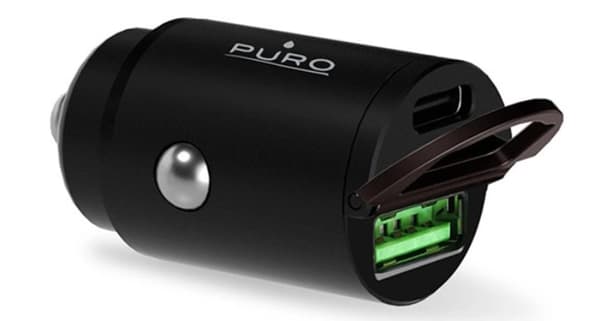Puro Billaddare USB-C Till USB-A 30W Mini - Svart Black