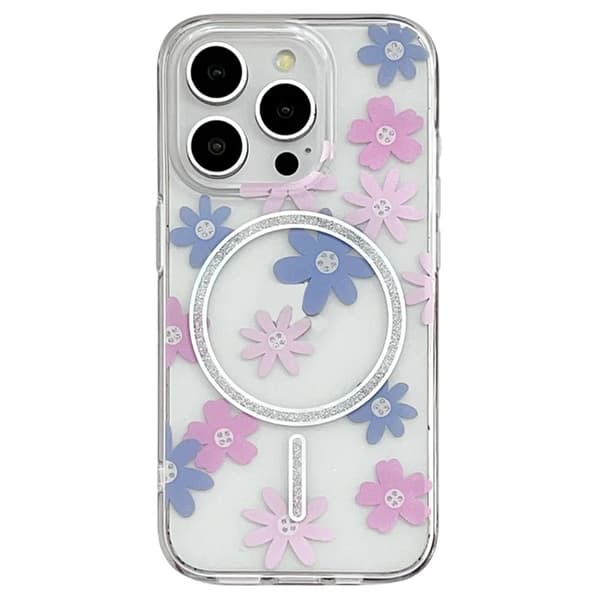 Mobilskal till iPhone 16 Pro Max MagSafe Laser Floral Blå Rosa Flowers