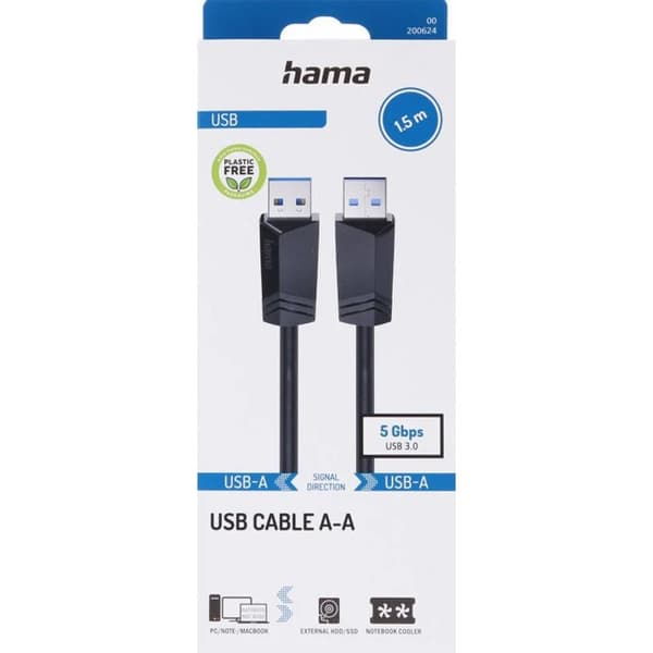 Hama USB-A til USB-A Kabel 1.5m - Sort Svart
