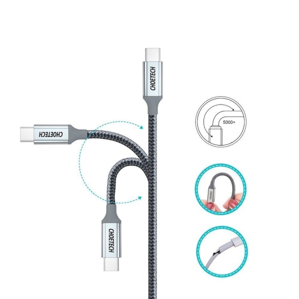 Choetech Kabel USB-C 5A 100W 1,8 m - Grå Grey