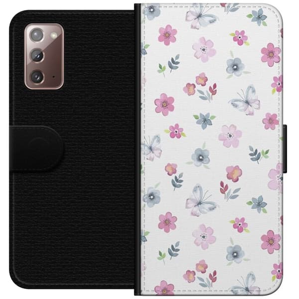 Pung Taske til Samsung Galaxy Note20 med blomster og sommerfugle