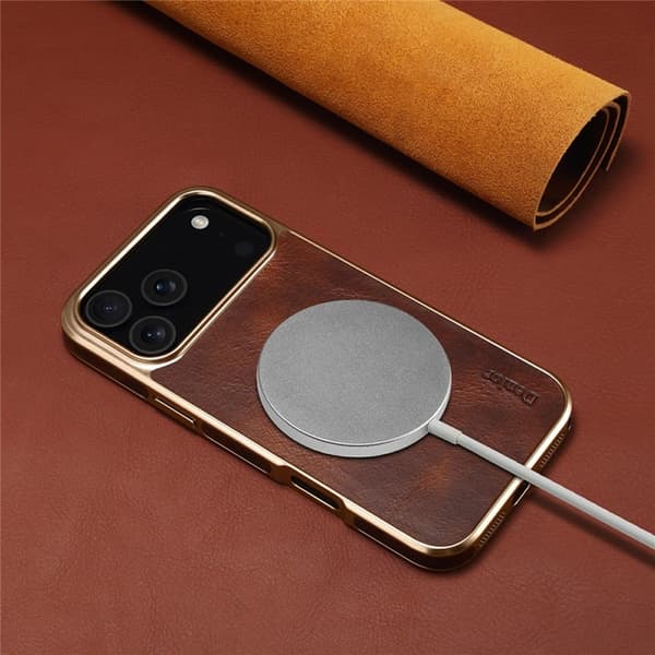 DENIOR Mobilskal till iPhone 17 Pro Äkta Läder Electroplating - Brun Brun