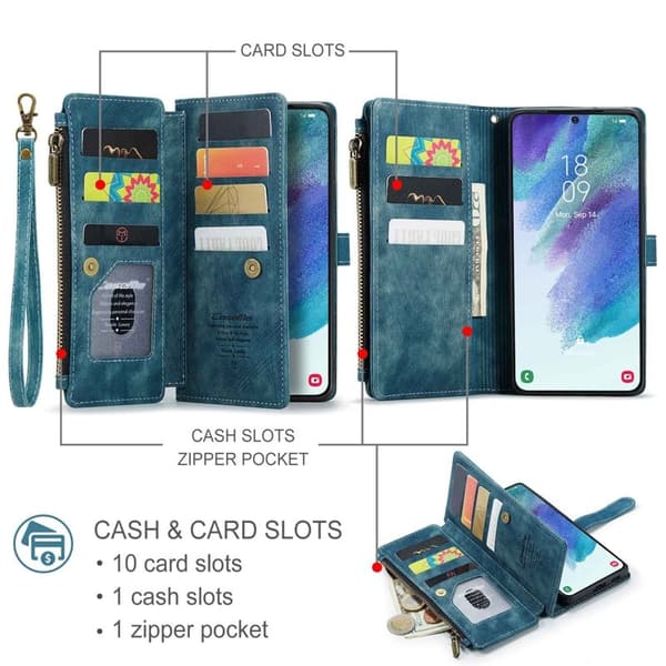 CASEME Konstläder Plånboksfodral för Samsung Galaxy S21 FE 5G - Blå