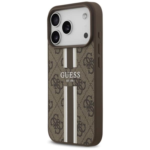 Guess telefontaske til iPhone 17 Pro MagSafe 4G trykte striber - brun Brun