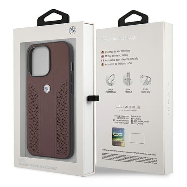 BMW Skal iPhone 13 Pro Läder Curve Perforate - Punainen Red
