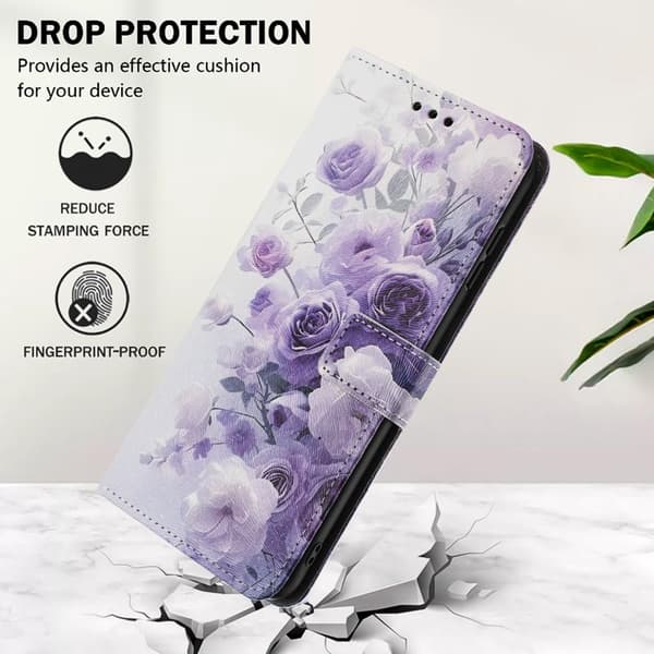 Plånboksfodral för Samsung Galaxy S26 Konstläder Mönster - Lila Ros
