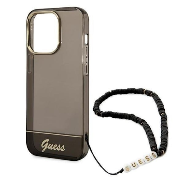 GUESS iPhone 14 Pro Max Skal Translucent Pearl Strap - Musta Black