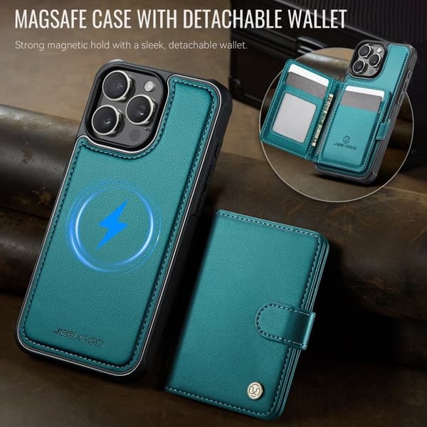 JEEHOOD J09 Mobilskal till iPhone 15 Pro Max RFID Läder MagSafe Grön