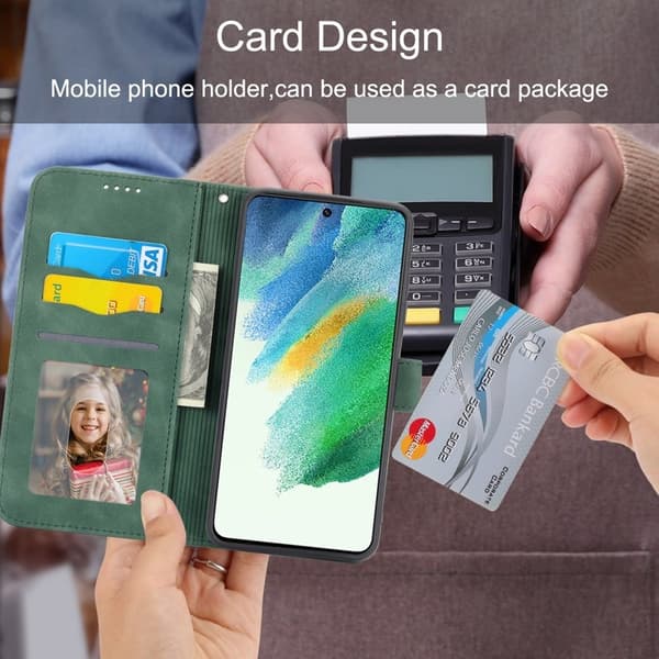 DIERFENG DF-03 Konstläder Plånboksfodral för Samsung Galaxy S21 FE 5G - Grön