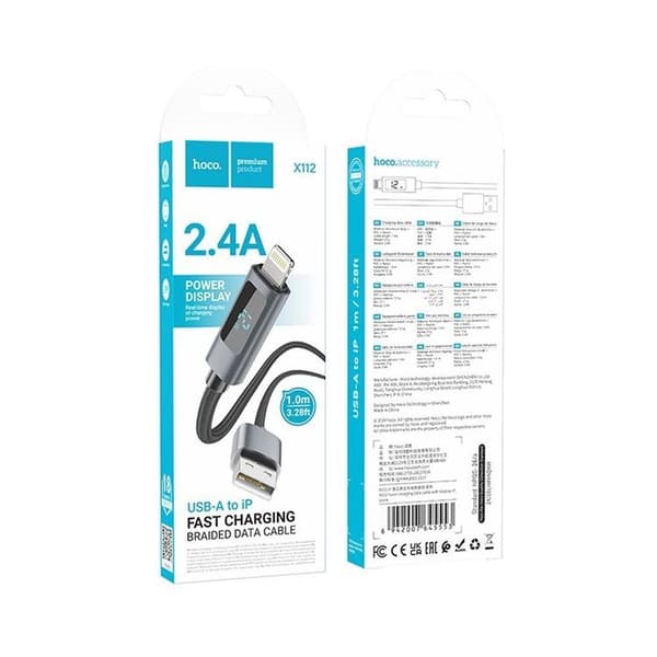 HOCO USB-A til Lightning Kabel 2.4A 1m X112 - Sort Svart