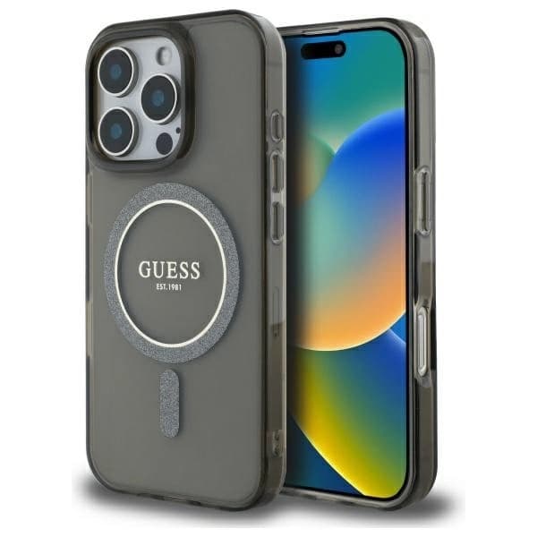 Guess Telefontaske til iPhone 16 Pro MagSafe IML Glitter Circle - Sort Black
