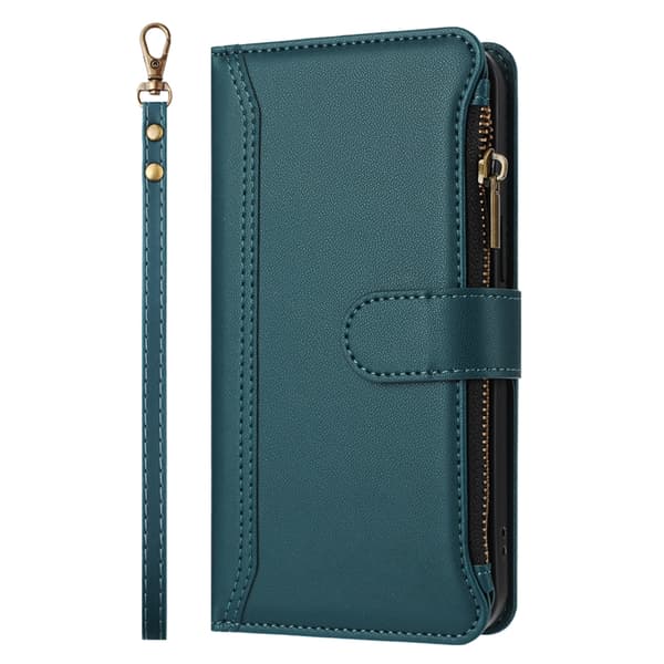 OnePlus 15 5G Plånboksfodral Zipper Konstläder Grön