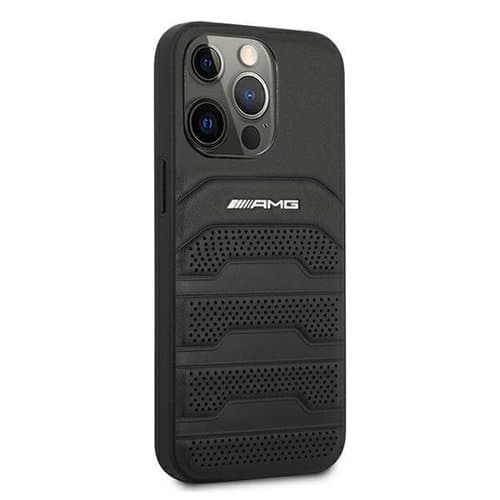 AMG Ægte Læder Debossed Lines Skal iPhone 13 Pro / 13 - Sort Black