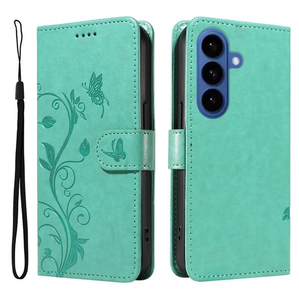 ABEEL Samsung Galaxy S26 Plus Plånboksfodral Konstläder Blommönster - Grön