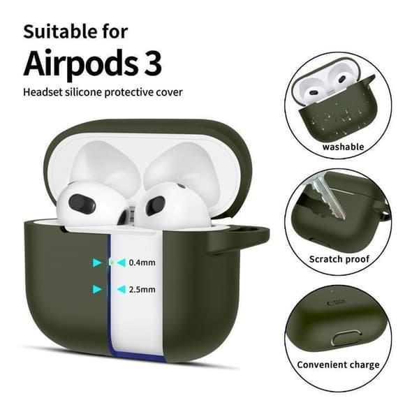 Tech-Protect Apple Airpods 3 Skal Silikon Hook - Olivgrön Grön