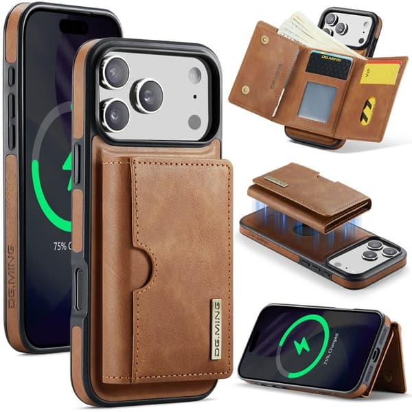 DG.MING M6 Series Mobilskal till iPhone 17 Pro Magnetiskt Plånboksfodral Brun