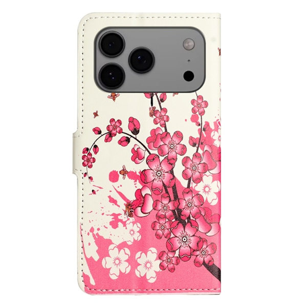 iPhone 17 Pro Max Konstläder Plånboksfodral Pattern Print - Plum Blossom Rosa