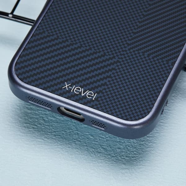 X-LEVEL Mobilskal till iPhone 15 Pro Max Hård PC Blå Carbon Nano Fiber