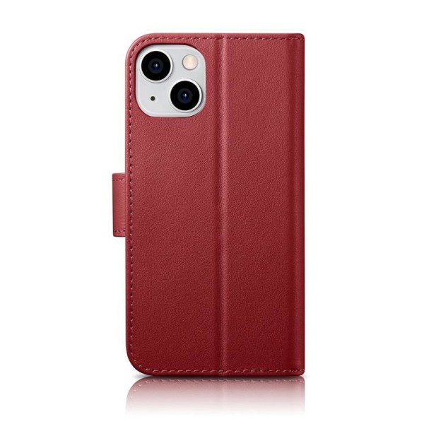 iCarer iPhone 14 Pung-etui 2-i-1 ægte læder - rød