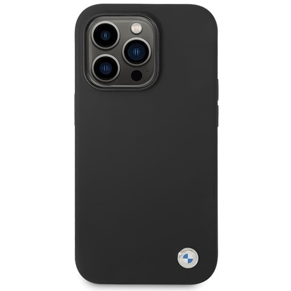 BMW telefontaske til iPhone 15 Pro Max MagSafe silikone metal logo - sort