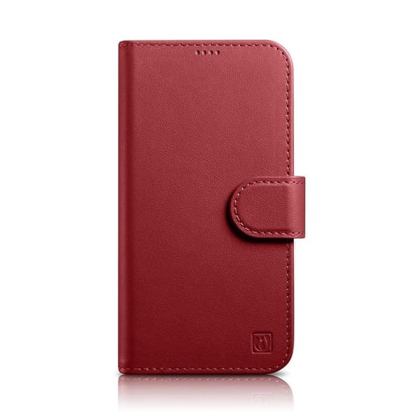 iCarer iPhone 14 Pro Max Plånboksfodral 2in1 Anti-RFID Äkta Läder Röd