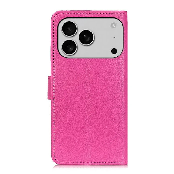 iPhone 17 Pro Plånboksfodral Litchi Texture - Rosa Rosa