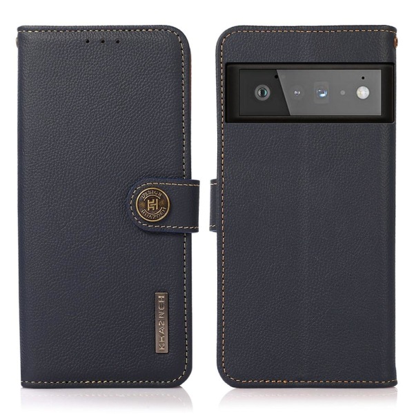 Khazneh Genuine Leather Wallet Case Google Pixel 6 Pro - Sininen Blue
