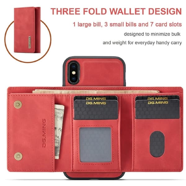 DG.MING M1 Magnetiskt Stöttåligt Plånboksfodral i Röd för iPhone XS Max
