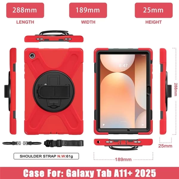 Mobilskal till Galaxy Tab A11 Plus Kickstand Silikon Axelrem Röd