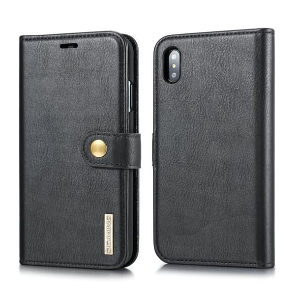 DG.MING iPhone XS Max 6.5" Plånboksfodral 2-i-1 Äkta läder Svart