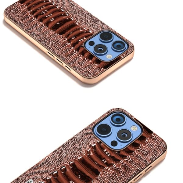 ABEEL Mobilskal till iPhone 16 Pro Electroplaterad Äkta Läder - Brun