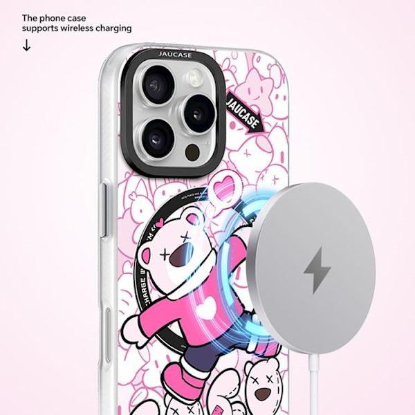 JAUCASE Mobilskal till iPhone 16 Pro MagSafe - Lying Bear Rosa