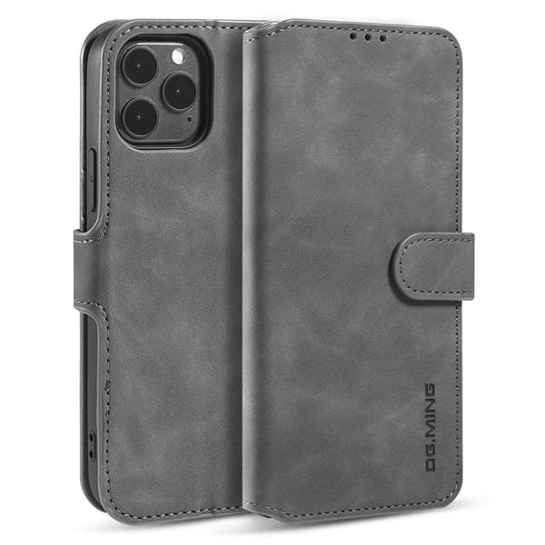 DG.MING Stand Plånboksfodral Retro i Konstläder för iPhone 13 Pro - Grå