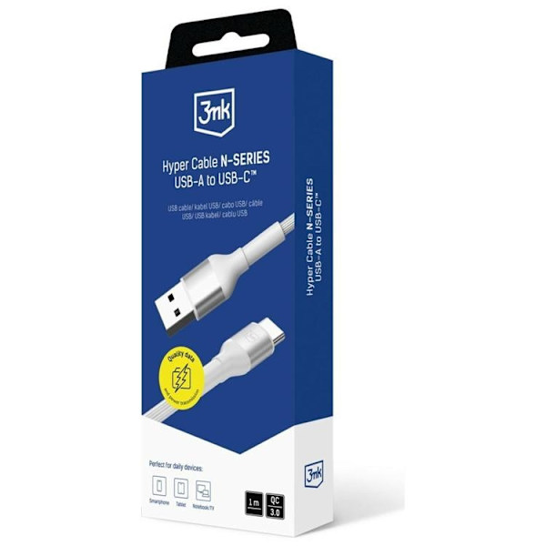 3MK USB-A til USB-C 18W Kabel 9V/2A 1m N-SERIE Hyper - Hvid Vit