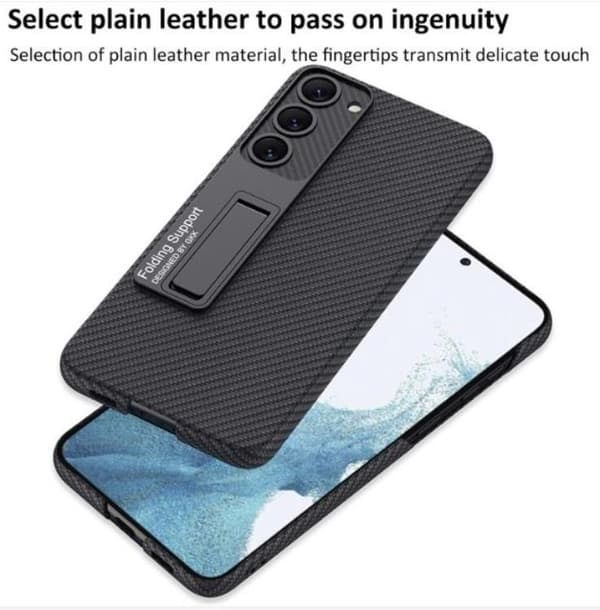 GKK Galaxy S23 Mobilskal Kickstand PU-Læder - Carbon Black
