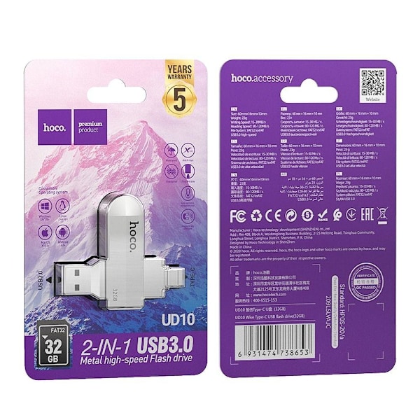 HOCO pendrive Wide UD10 USB + Type C 32GB USB3.0