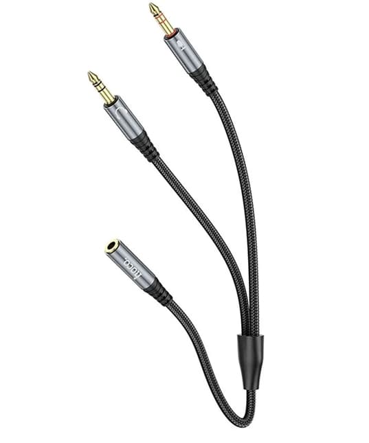 [2in1] Hoco AUX Jack til 2x Jack Kabel 0.25m - Metal Grå Grå