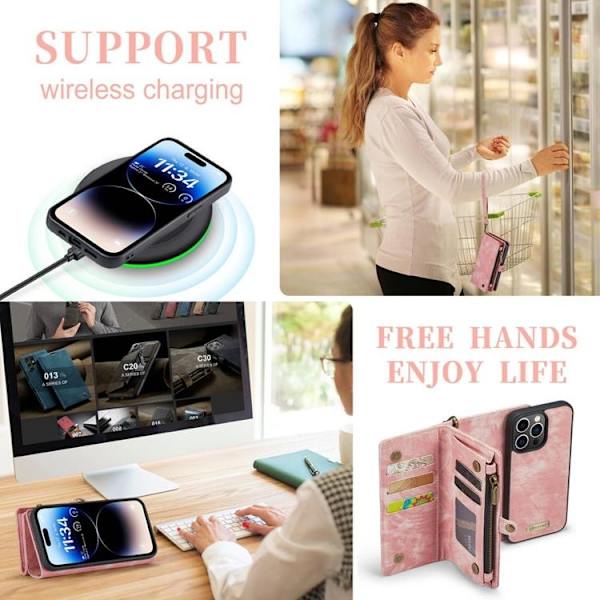 CASEME iPhone 14 Pro Max Plånboksfodral Äkta Läder Detachable - Rosa