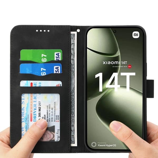 DIERFENG DF-03 för Xiaomi 14T Plånboksfodral Konstläder - Svart