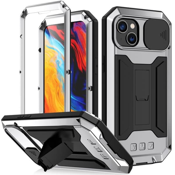 R-JUST Mobilskal till iPhone 14 Plus med Kickstand i Silver och Glas