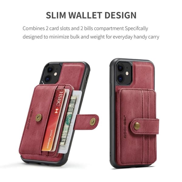 JEEHOOD Mobilskal till iPhone 11 Wallet Röd RFID-Skydd Anti-fall