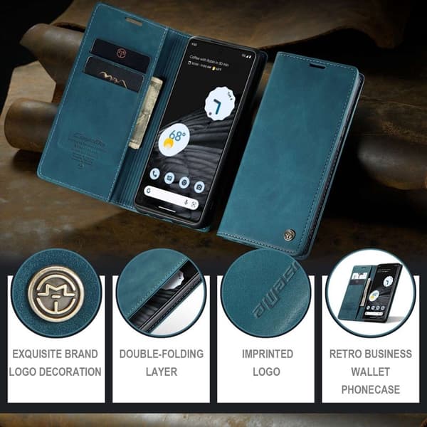 CASEME 013 Flip Konstläder Plånboksfodral för Google Pixel 7 5G - Blå
