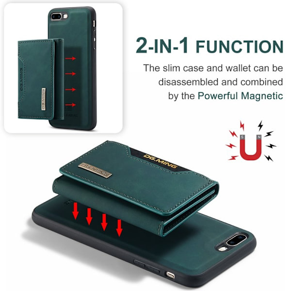 DG.MING M2 Series Plånboksfodral Konstläder för iPhone 7 Plus/8 Plus - Grön