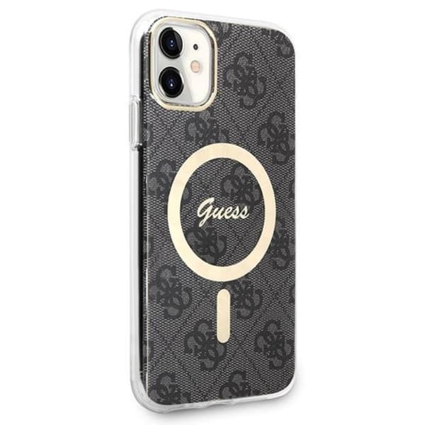 Guess iPhone 11 Magsafe Skal 4G Print + Trådløs Oplader - Sort Black
