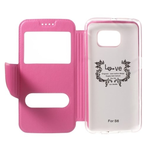 Dual Fönster Fodral till Samsung Galaxy S6 Edge - Magenta