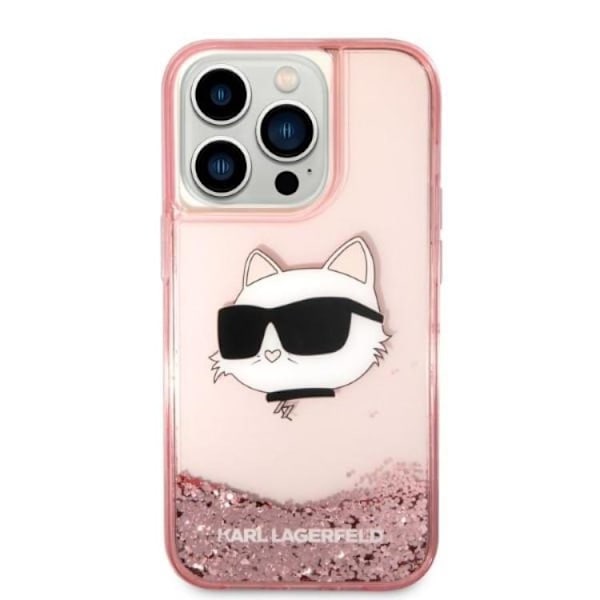 Karl Lagerfeld iPhone 14 Pro Skal Glitter Choupette Head - Rosa