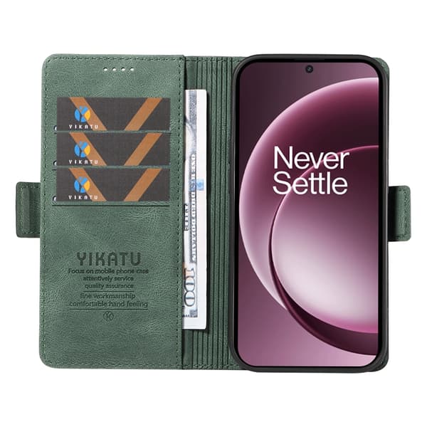 YIKATU OnePlus 15 5G Konstläder Plånboksfodral Skin-touch Feeling Grön