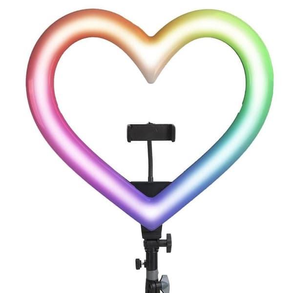 LED Ringlampe Hjerte 10 tommer med holder til mobil