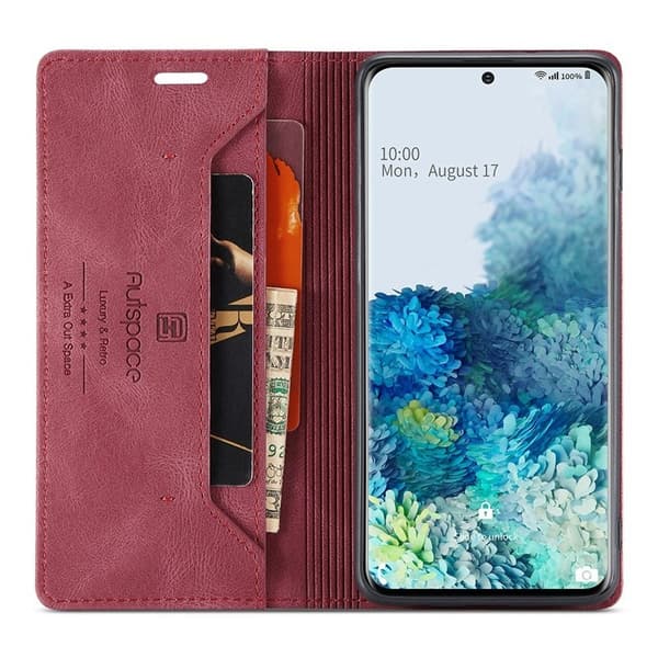 AUTSPACE A01 Plånboksfodral för Samsung Galaxy S20 Plus Konstläder - Röd
