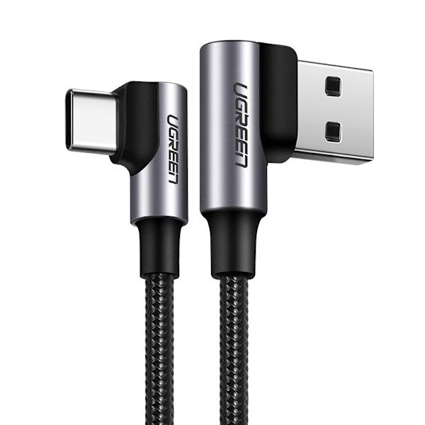 Ugreen USB-C till USB-A kabel vinklad snabbladdning QC 3.0 1m grå